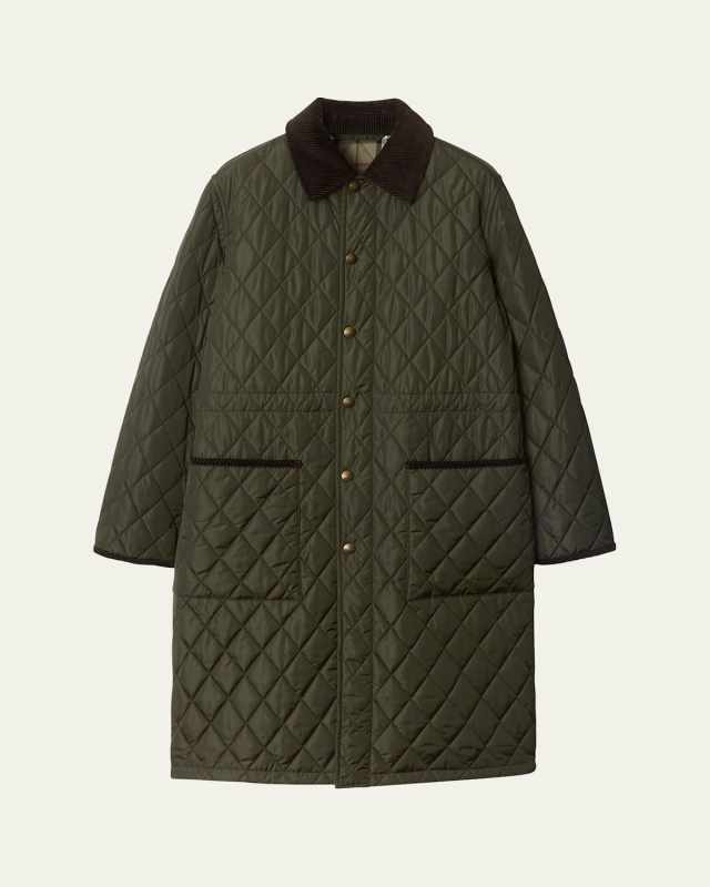 Quilted Velvet-Trim Coat